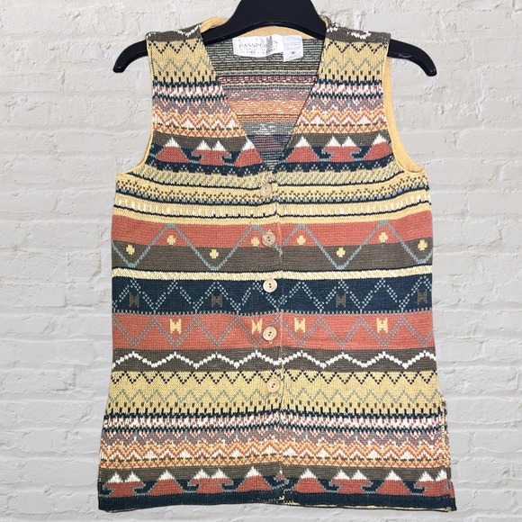 Vintage‎ Passports Of Pier 1 Imports Sweater Vest Size M Aztec Southwest Boho - Picture 1 of 10